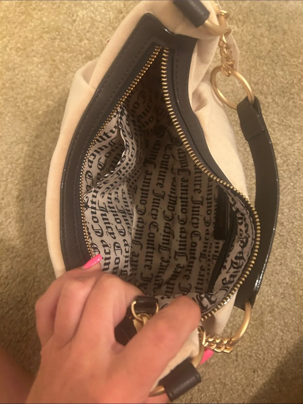 Juicy Couture Beige Hobo with Dark Trim and Heart Charm